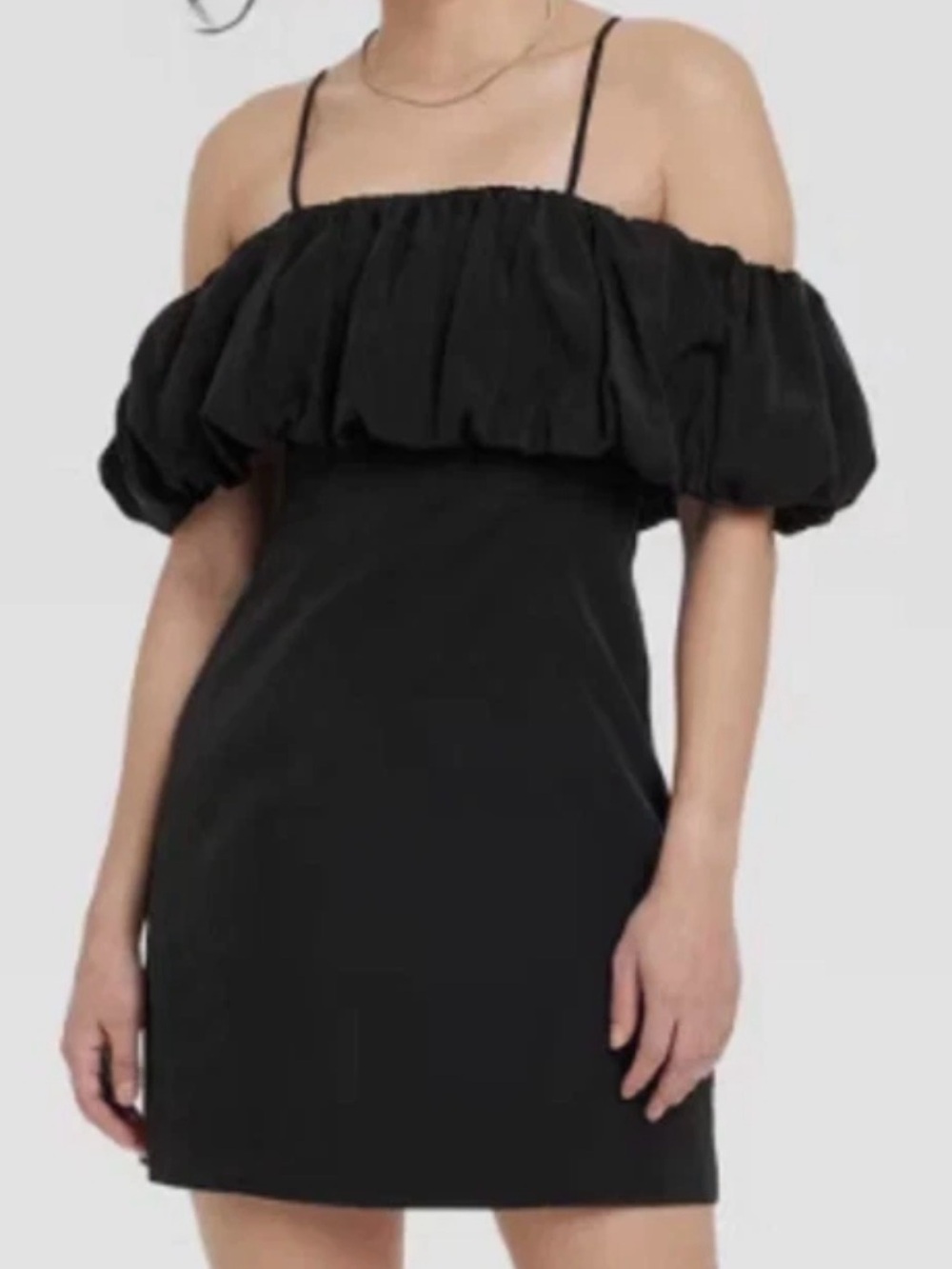 NWT - Sz 4 - Women's Ruffle Mini A-Line Dress Black - off shoulder - A New Day